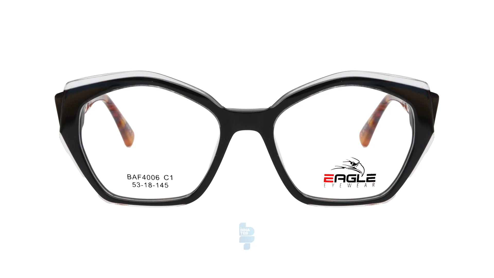 12214-1 فریم عینک طبی Eagle زنانه با شکل چند ضلعی به رنگ مشکی و کد EG-BAF4006