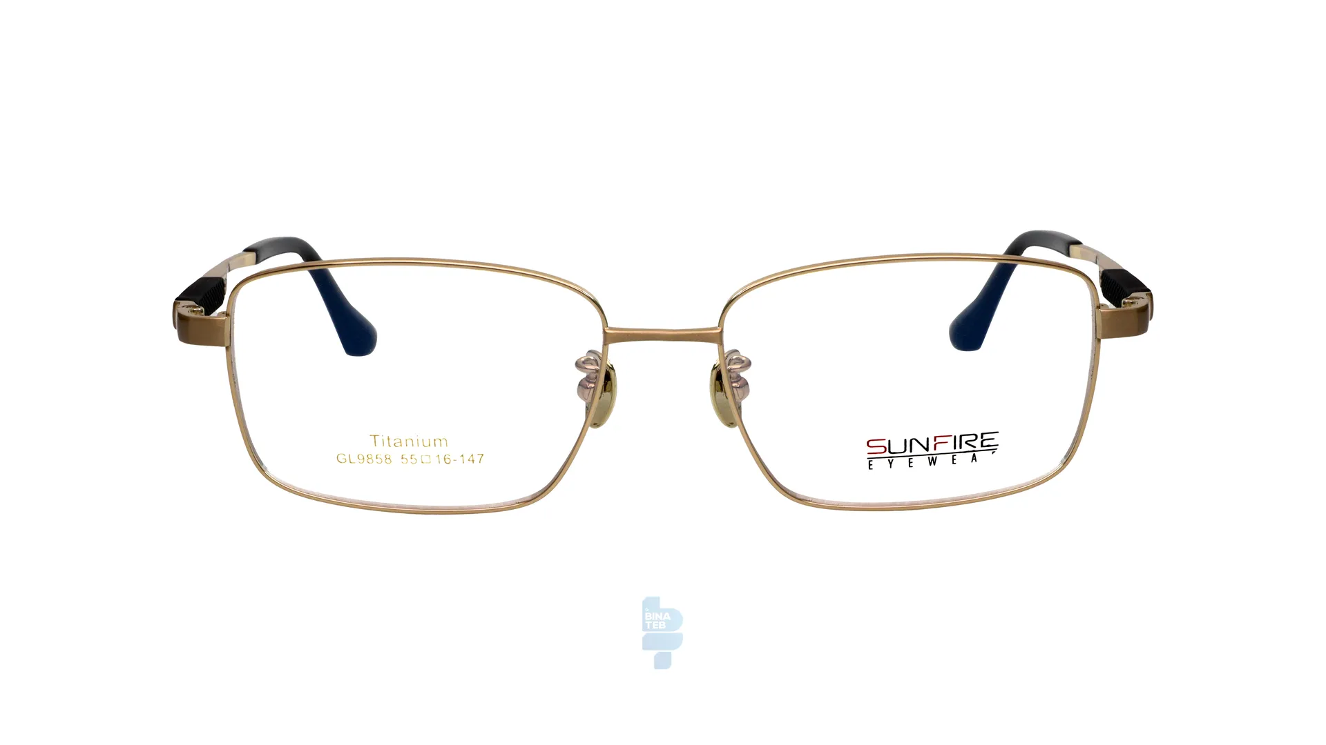 فریم عینک طبی Sun fire مردانه با شکل مستطیل به رنگ طلایی و کد SF-9858