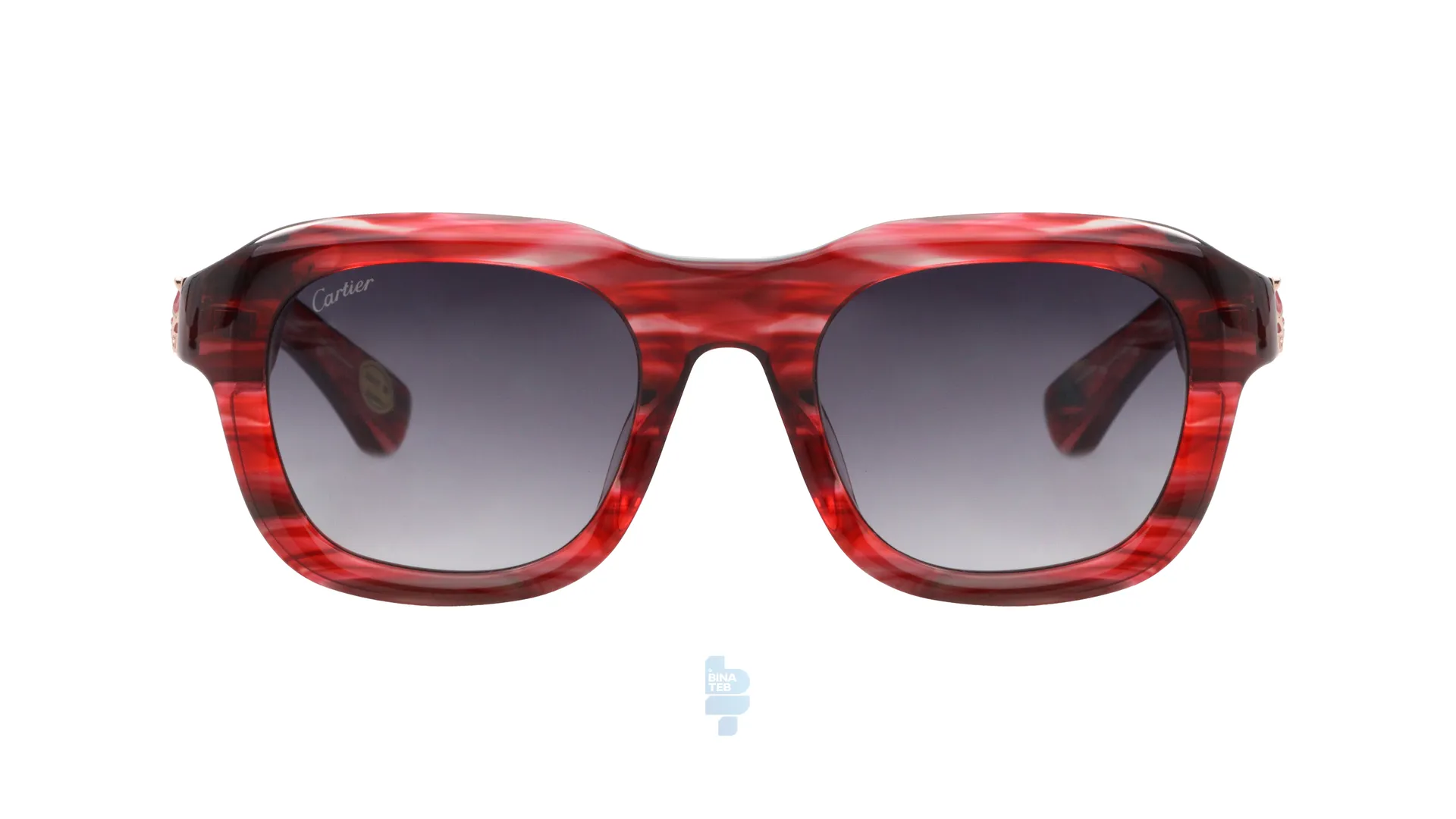 فریم عینک آفتابی Cartier زنانه با شکل مستطیل به رنگ قرمز و کد CR-0317