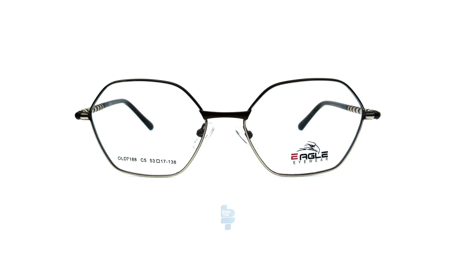 6594-1 فریم عینک طبی Eagle مردانه با شکل چند ضلعی به رنگ قهوه ای و کد EG-OLD7188