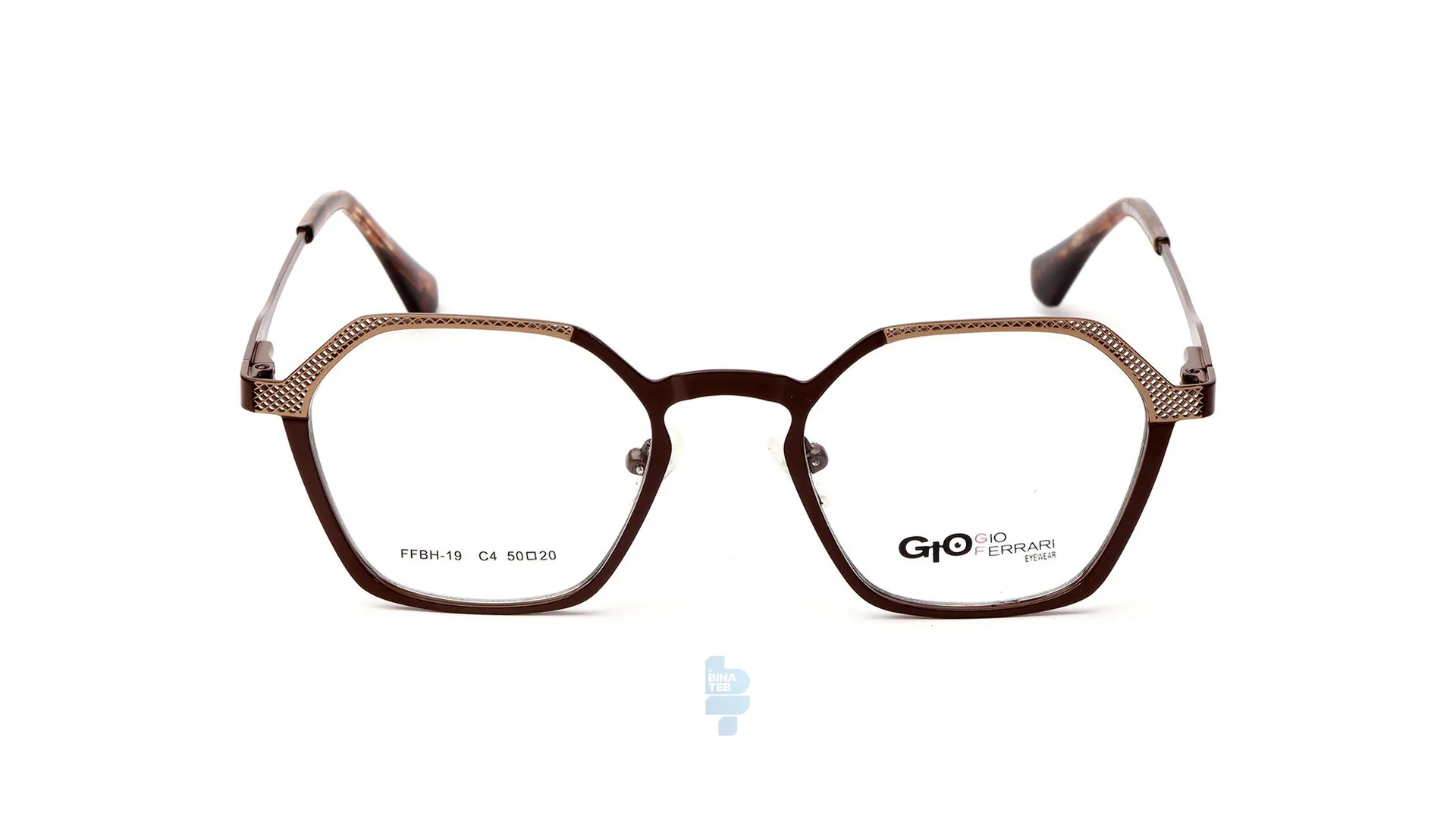 8451-1 فریم عینک طبی Gioferrari مردانه با شکل چند ضلعی به رنگ قهوه ای و کد G-FFBH-19